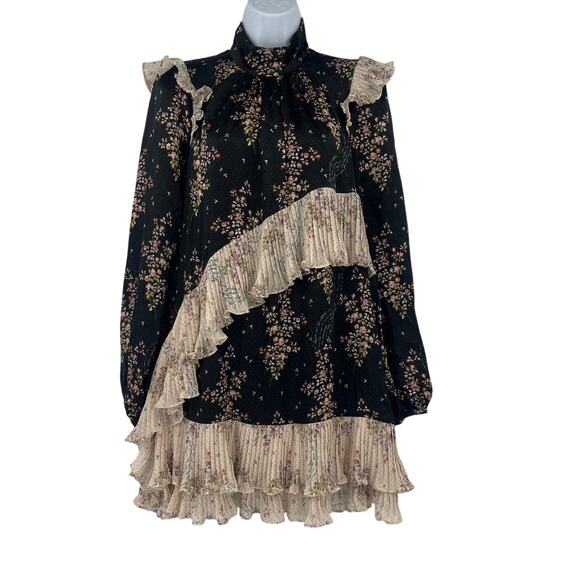 Amur Silk Devin Dress Sz 6 Whimsigoth Floral Romantic Cottage Ruffle Victorian - Picture 2 of 14